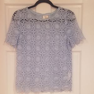 Blue flower lace short sleeve top